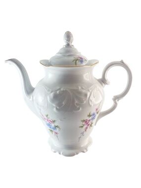 Vintage Wawel Rose Garden Teapot • Pink & Blue Rose Floral Polish Porcelain